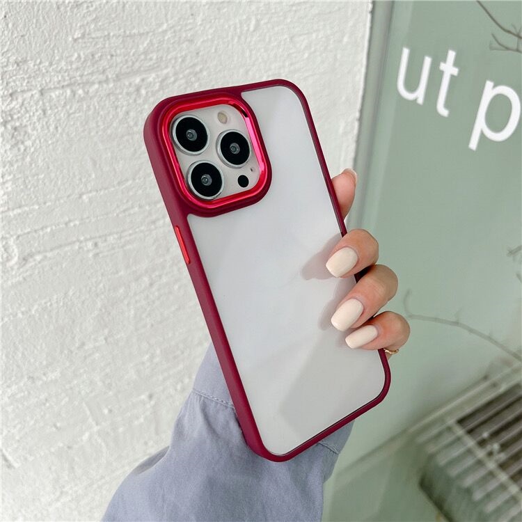 Ốp Điện Thoại Acrylic Mạ Điện Trong Suốt Có Nút Bấm Mạ Điện Cho iPhone 7~14 Pro Max 11 Pro Max 12 Pro Max