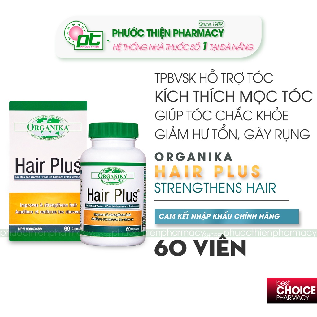 Viên uống hỗ trợ ngăn rụng tóc, kích thích mọc tóc Organika Hair Plus 60 Viên - Hỗ trợ tóc bạc sớm, giúp làm đen tóc