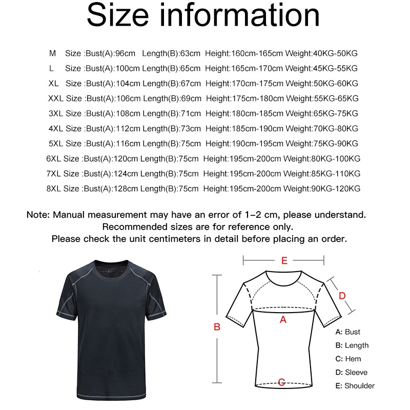 Áo thun thể thao ngắn tay khô nhanh 6 màu tùy chọn size XL-8XL