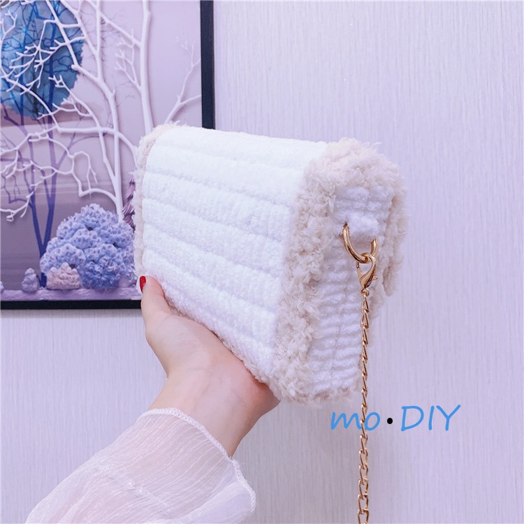 Túi xách tự đan lông xù đeo vai cá tính , DIY, túi handmade