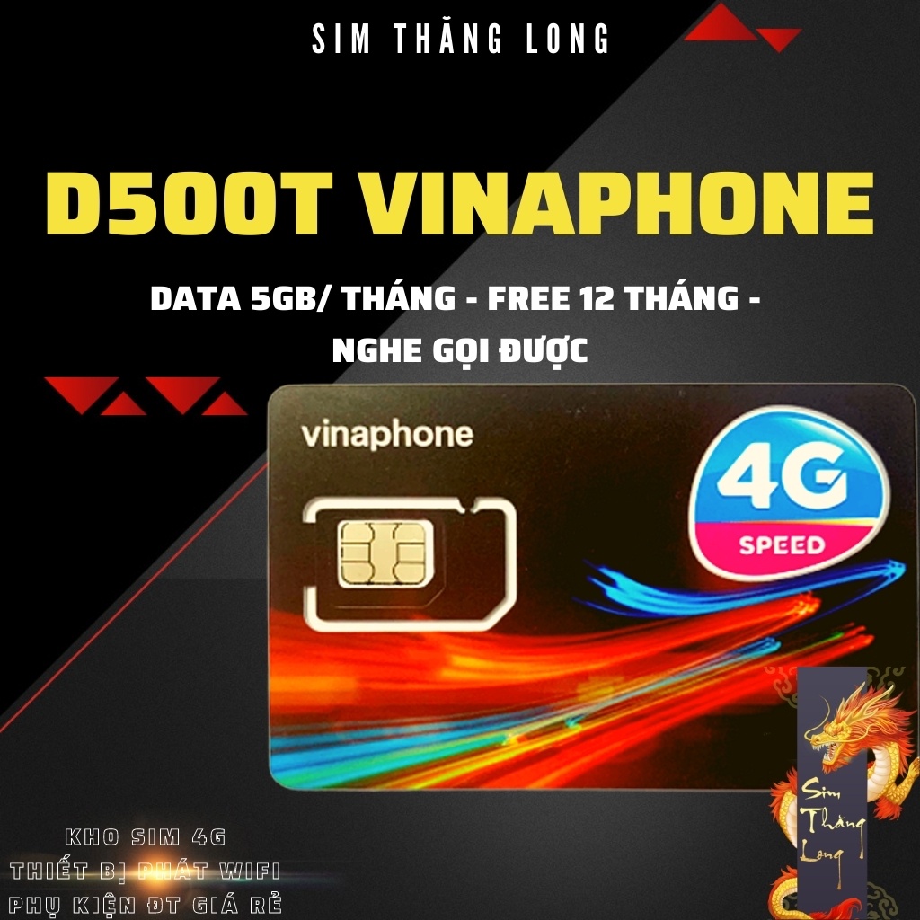 Sim 4G Vinaphone D500 Có Sẵn 60Gb (5Gb/Tháng) Lên Mạng Miễn Phí Cả Năm Không Giới Hạn Dung Lượng- Không Cần Nạp Tiền