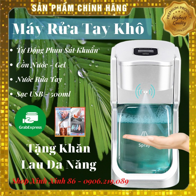 Máy Rửa Tay Sát Khuẩn Tự Động Phun Bọt Nhả Gel Xịt Cồn Rửa Tay Khô Sạc USB Dung Tích 500ml