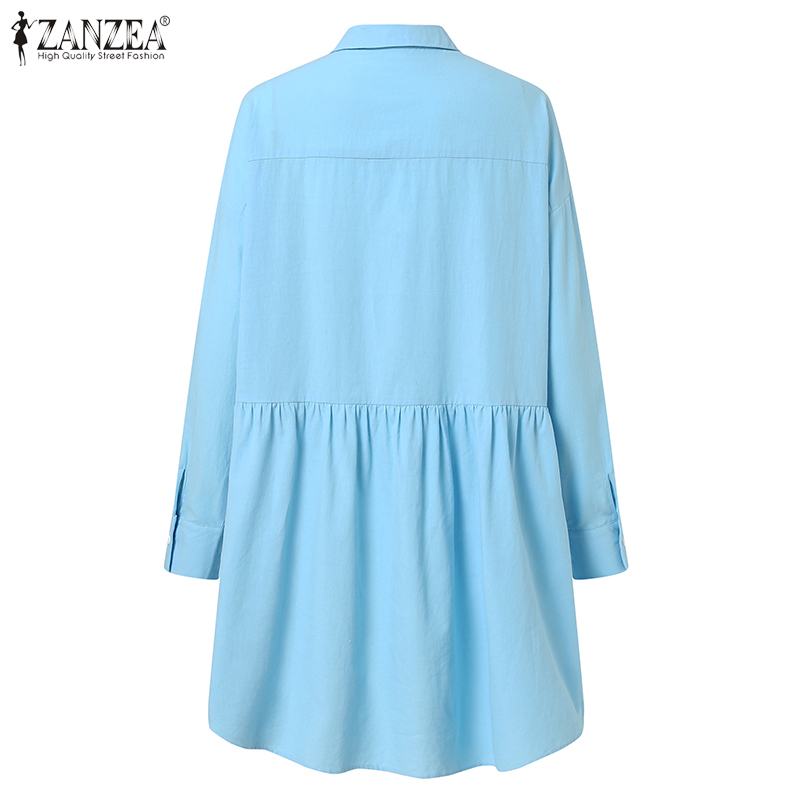 Zanzea Đầm Tay Dài Cổ Bẻ Có Túi Màu Trơn Thời Trang Cho Nữ | BigBuy360 - bigbuy360.vn