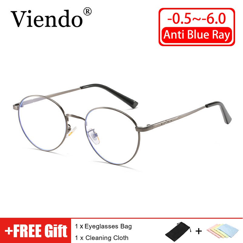 Kính cận VIENDO gọng kim loại hình tròn cổ điển có độ -1.00 ~ -4.00 cho nam nữ