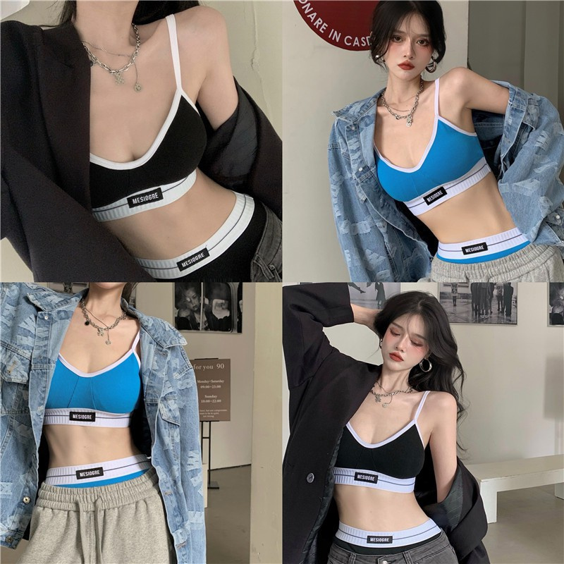 Real price real shot universal matching letter color matching open navel vest hip lifting suit