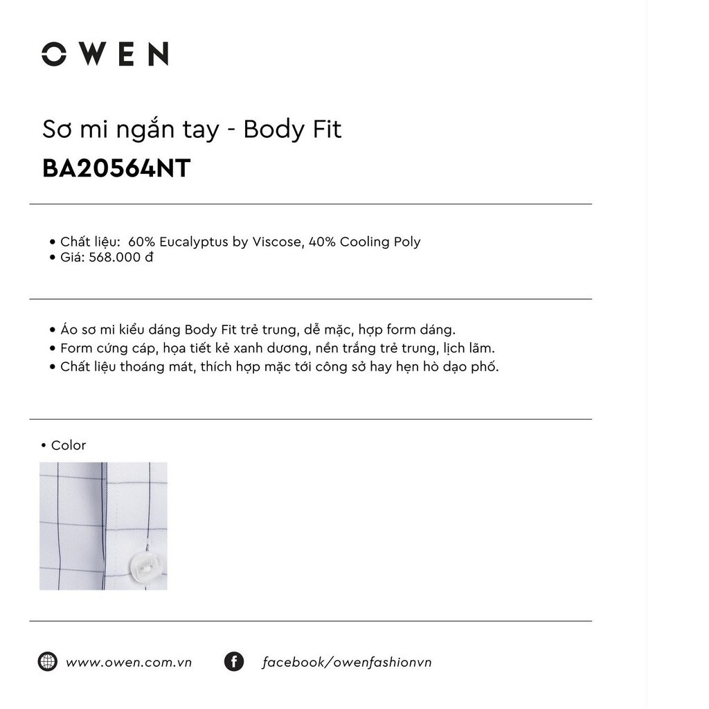 Sale Chính Hãng OWEN - Aó sơ mi ngắn tay nam Owen vải sợi bạch đàn siêu mềm mịn 20564 hot 🌺 neww * ! %