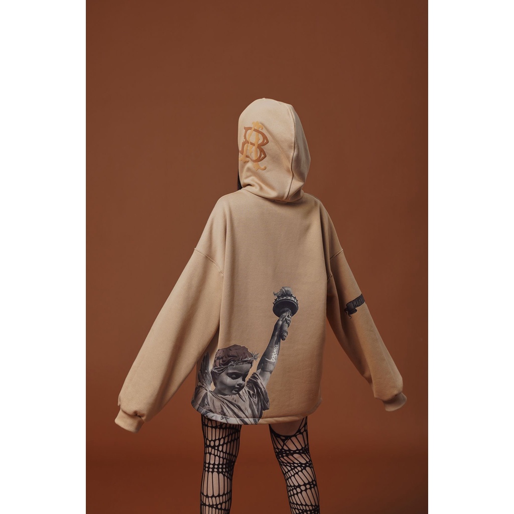 Áo hoodie nỉ bông nam nữ unisex oversize form rộng có nón trùm đầu Banawa- Liberty Hoodie - Kem