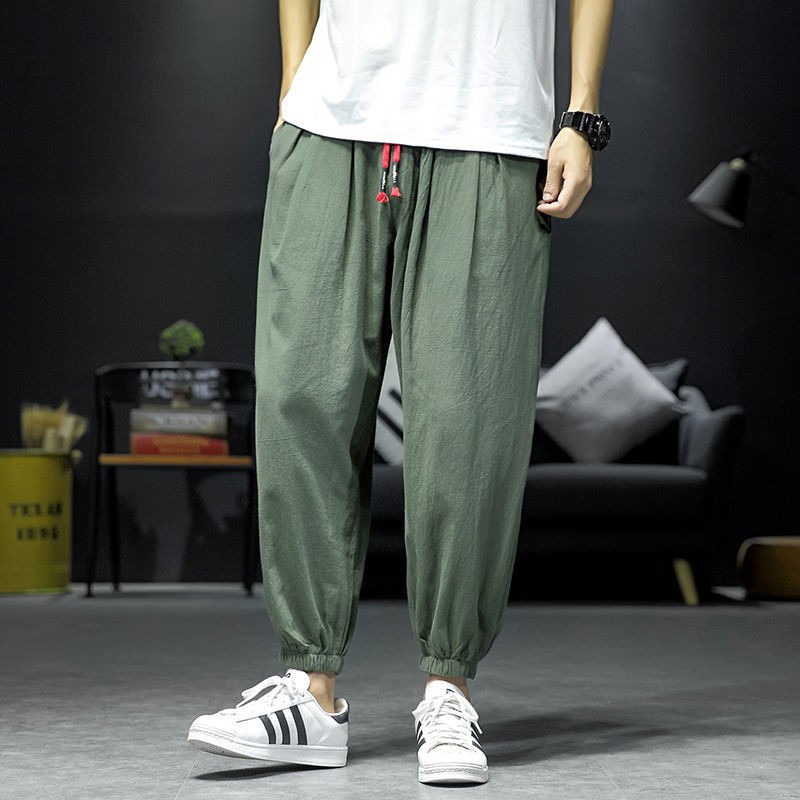 Spring trousers men's loose and versatile trend wide-leg harem pants fat plus size lantern nine points casual pants men