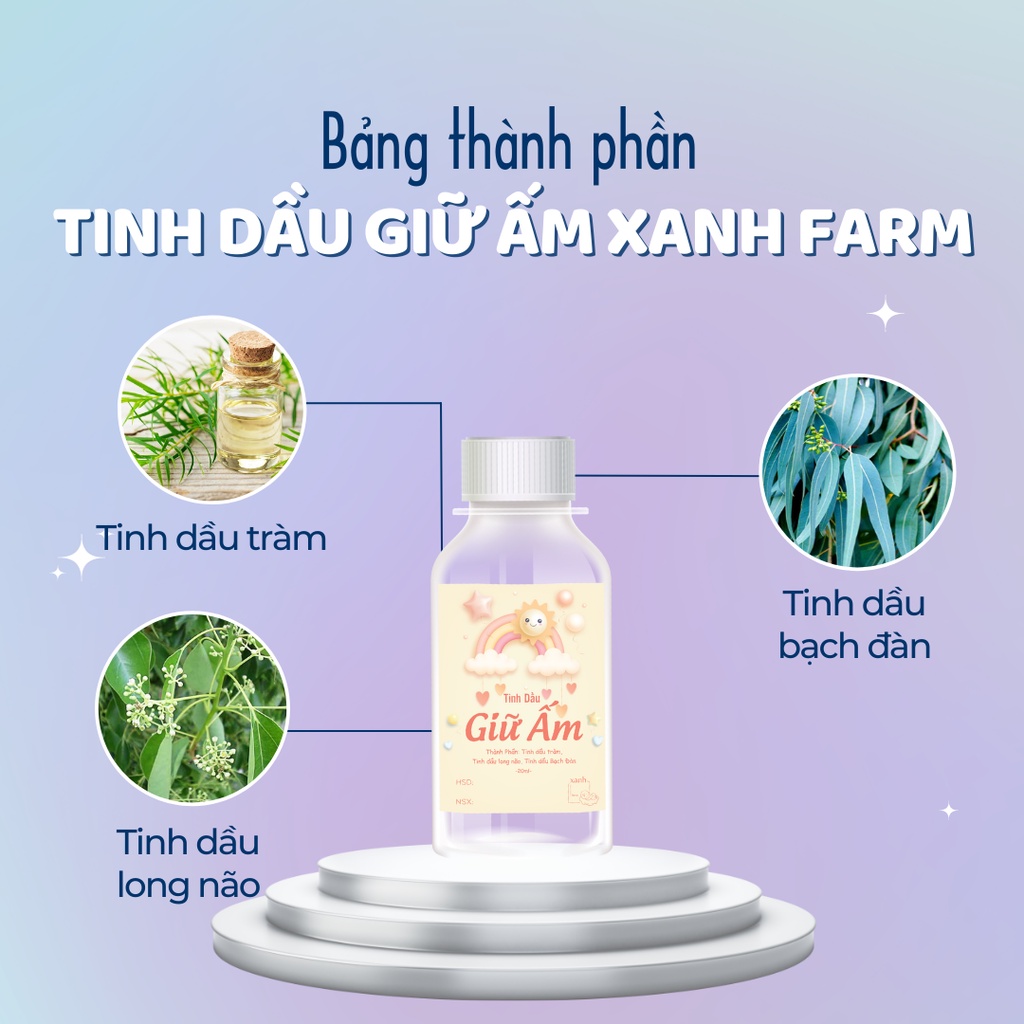 Tinh Dầu Giữ Ấm Xanh Farm_Giữ ấm cho bé_HANDMADE (Size du lịch tiện lợi)