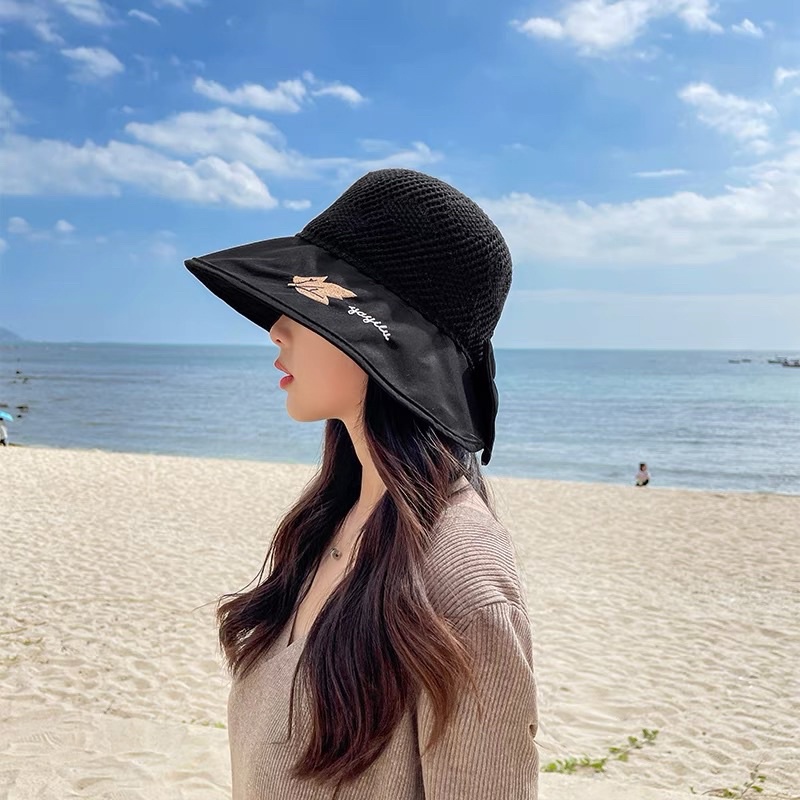 Mũ cói đi biển vành rộng thêu chữ có nơ , phụ kiện thời trang nữ