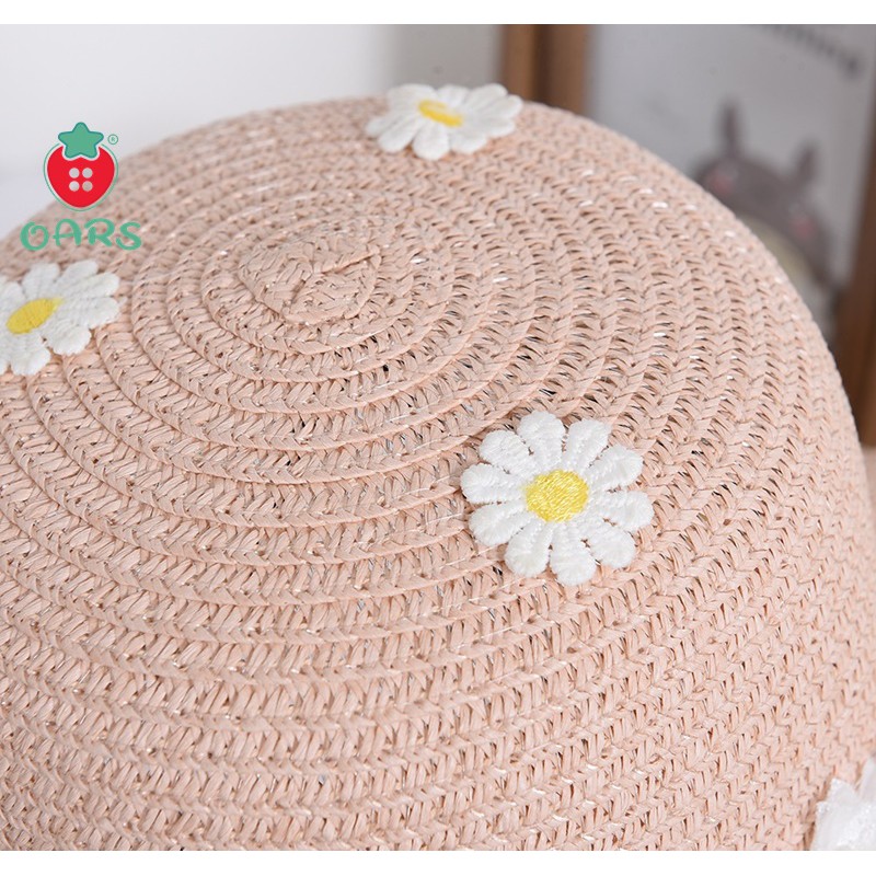 Set nón cho bé gái kèm túi ❤️ Mũi cói che nắng rộng vành đi biển đi du lịch hình hoa cúc mủ công chúa mủ rơm cho bé gái
