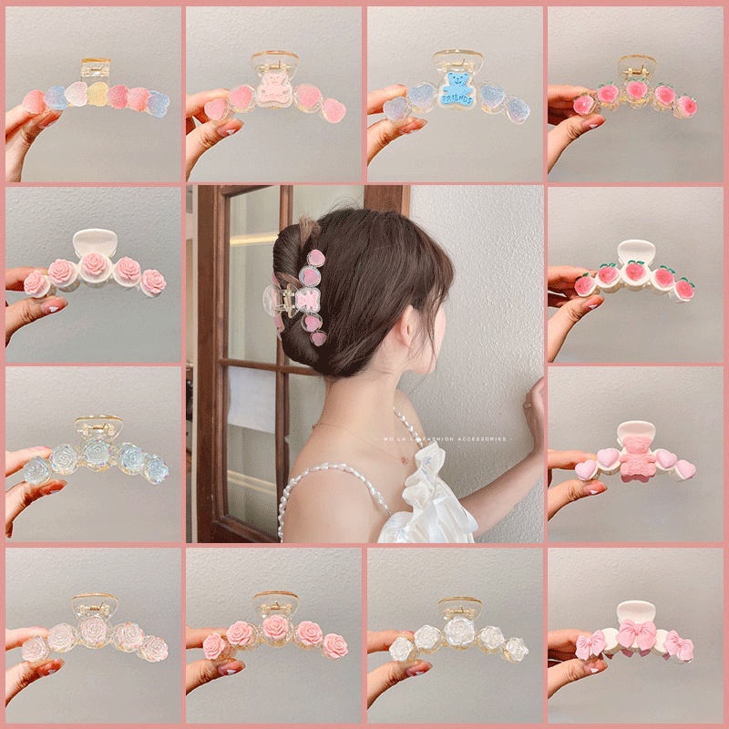 Kẹp Tóc Acrylic Hình Trái Tim Màu Hồng Thời Trang Hàn Quốc Xinh Xắn Cho Nữ