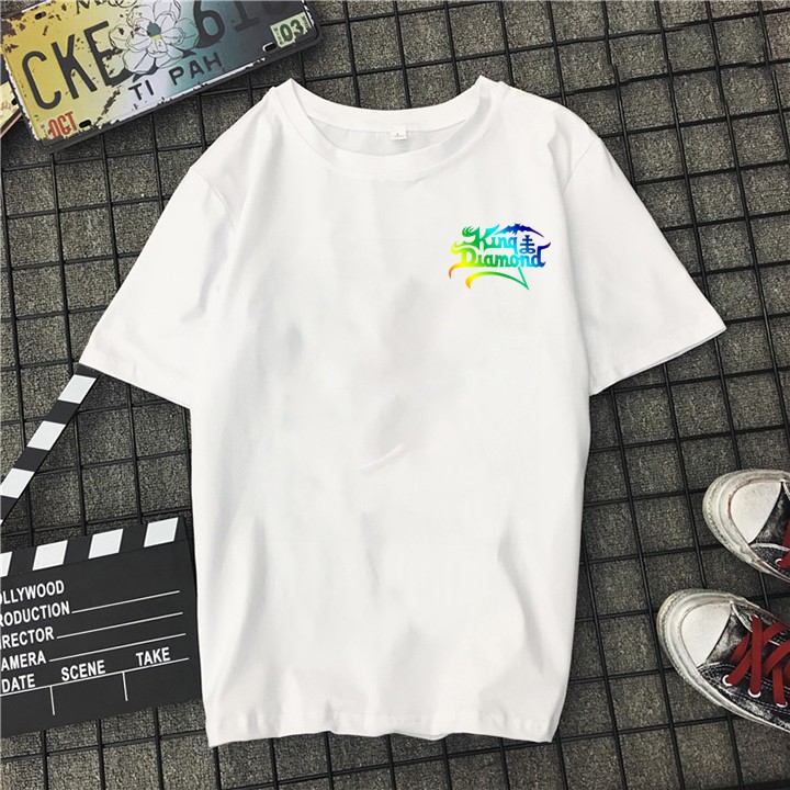 Áo phông form rộng nam nữ Phản Quang Đa Sắc King Diamond dáng tay lỡ, áo thun Unisex đen trắng basic oversize