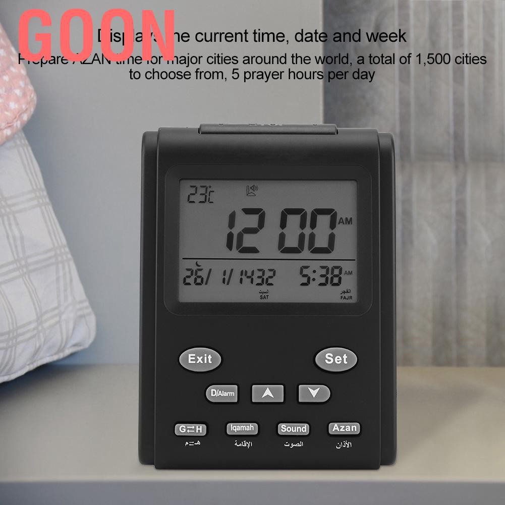 Goon Multi-functional Digital Alarm Clock Automatic Islamic Muslim Prayer Table Desk Black