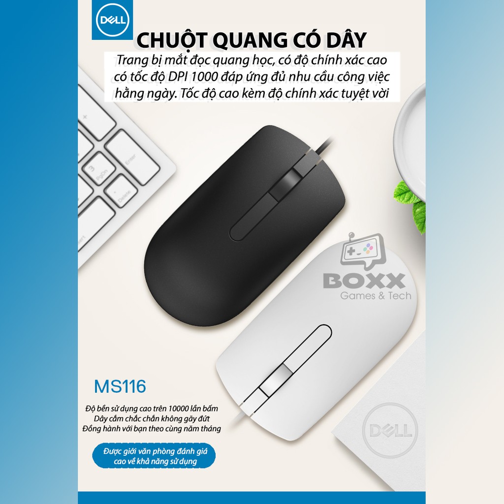 Chuột máy tính Dell MS116 Đen - Chính hãng bảo hành 6 tháng