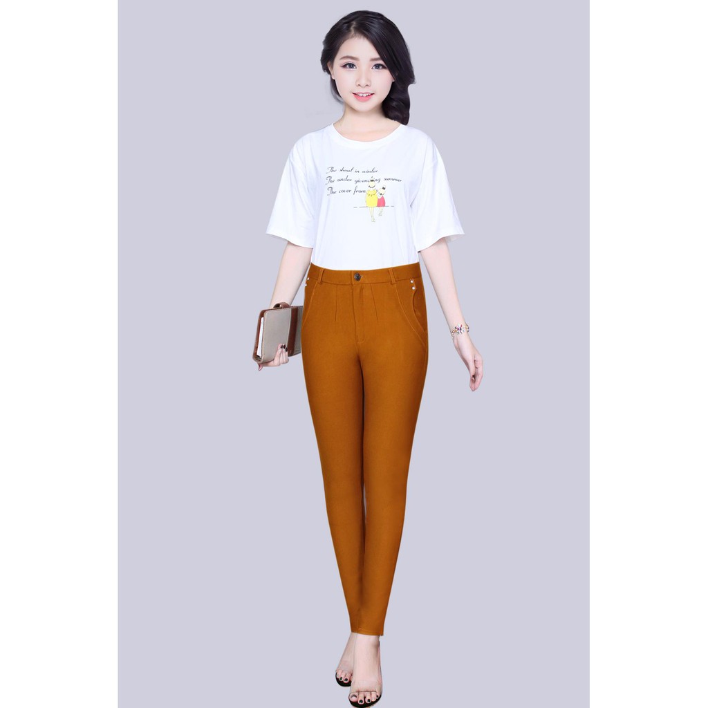 Quần Dài  Tây Nữ  Ôm Co Giản Thun Cotton Dth02(2 nút đá)