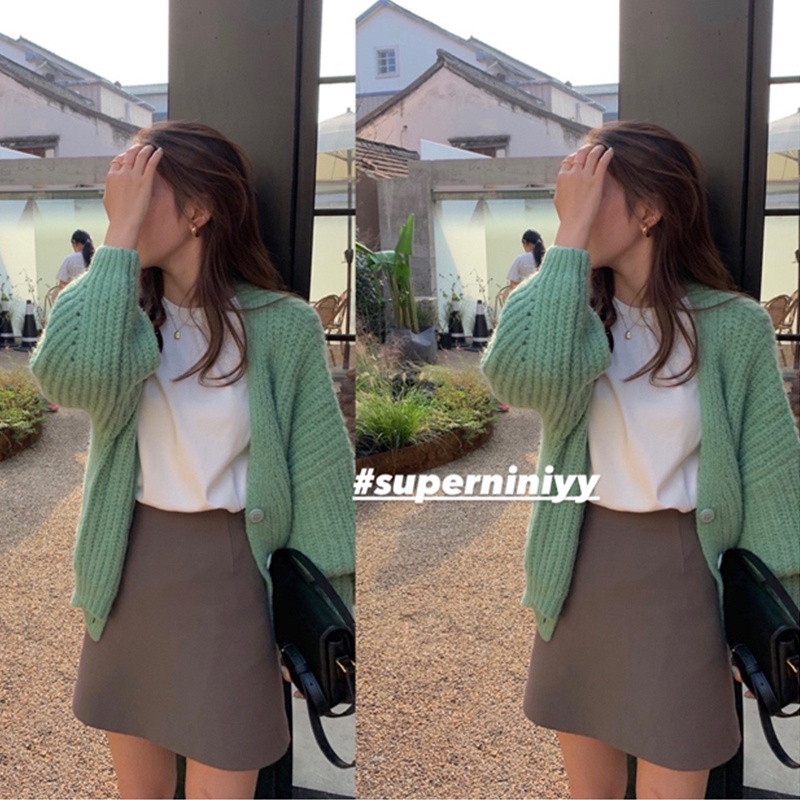 DUNEA Áo Khoác Cardigan Dệt Kim Tay Dài Phong Cách Hàn Quốc Cổ Điển 6 Màu Lựa Chọn