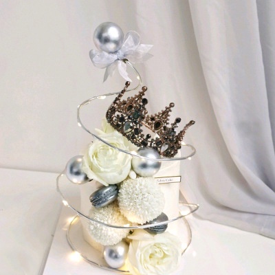 Set 10 Que Cắm Trang Trí Bánh Kem Hình Quả Cầu Màu Vàng / Bạc