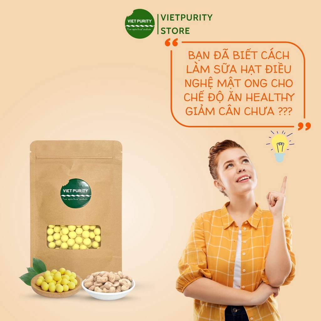 Viên nghệ mật ong Vietpurity nguyên chất làm mặt nạ dưỡng da giảm mụn, làm sữa hạt điều nghệ, hỗ trợ ăn vặt giảm cân