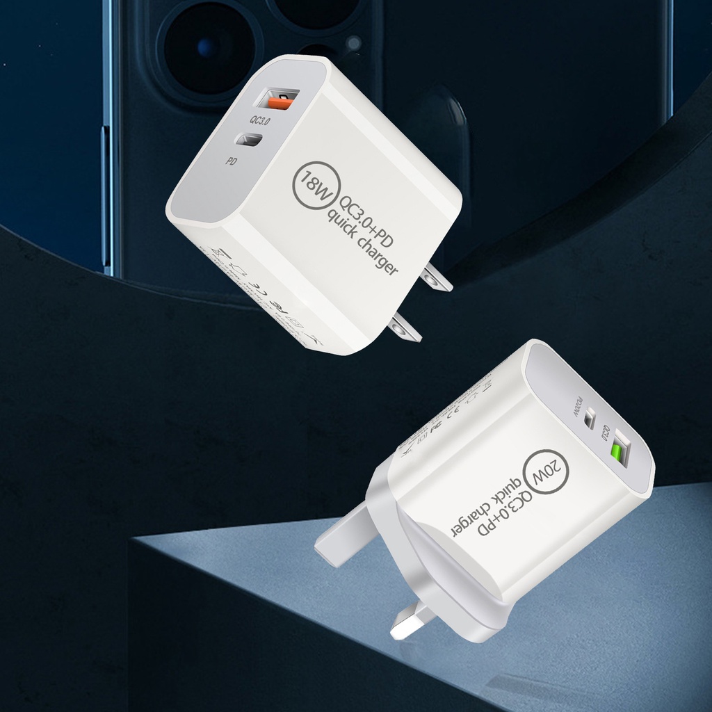 Cốc Sạc Điện Thoại Nhanh Hai Cổng Us / Eu / Uk / Au Pd 20w Qc3.0