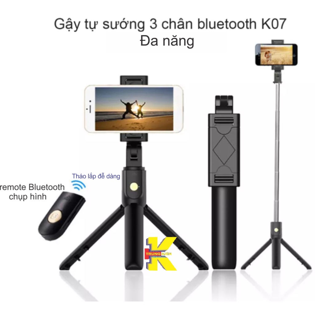 Gậy Chụp Ảnh Tự Sướng 3 Chân Đa Năng Q07s Kèm Đèn Selfie + Remote Bluetooth Siêu Tiện Lợi
