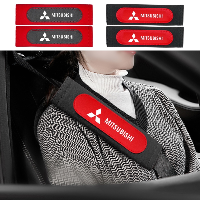 Set 2 Đệm Da Lộn Bọc Dây Đai An Toàn Xe Hơi Mitsubishi Attrage Mirage G4 Triton Xpander Pajero Xpander Lancer ASX Storm Kuda Outlander