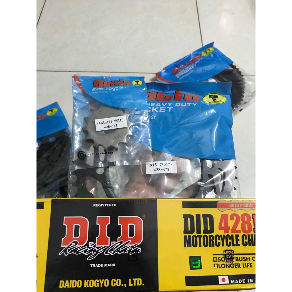 Combo Nhông Sên Dĩa Recto R15,Fz155i VixionR Size 14T- 47T Hoặc 48T + Sên Did Chính Hãng Tem Xanh Nhật