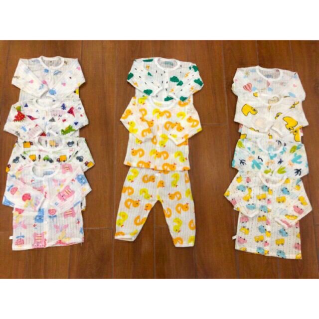 Bộ sơ sinh PT KIDS , Bộ thun lạnh dài tay cho bé cúc chéo quần đáp đũng Quần áo sơ sinh bé gái bé trai