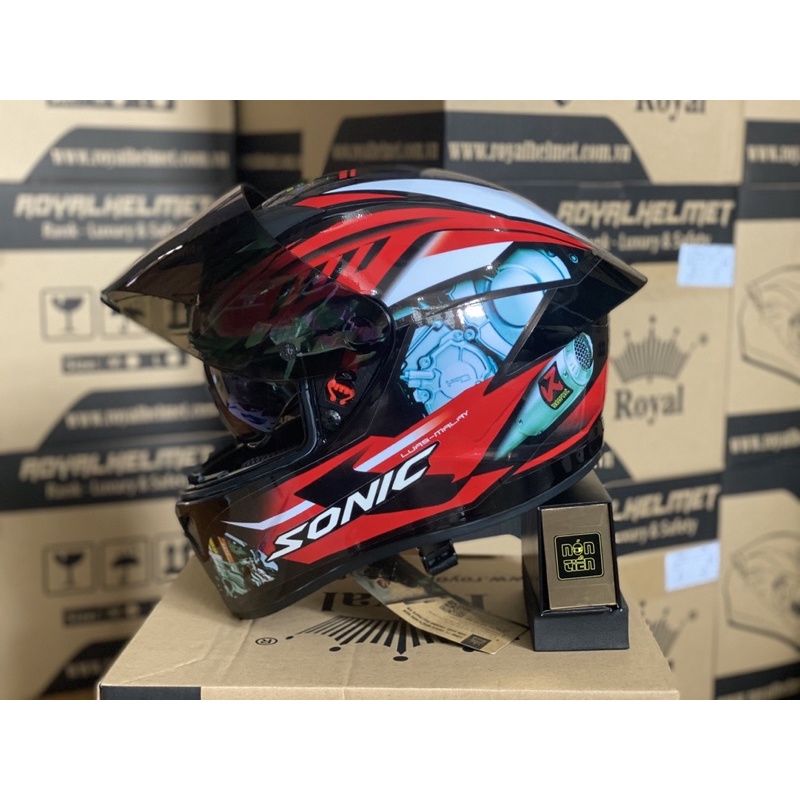 MŨ FULLFACE 2 KÍNH TEM SONIC CHÍNH HÃNG ROYAL ,KÈM TÚI ĐỰNG VÀ BH 12 tháng