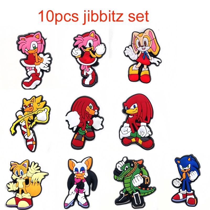 Set 10 Phụ Kiện Ghim Trang Trí Giày Dép Hình Nhím Sonic Hoạt Hình Cho Trẻ Em