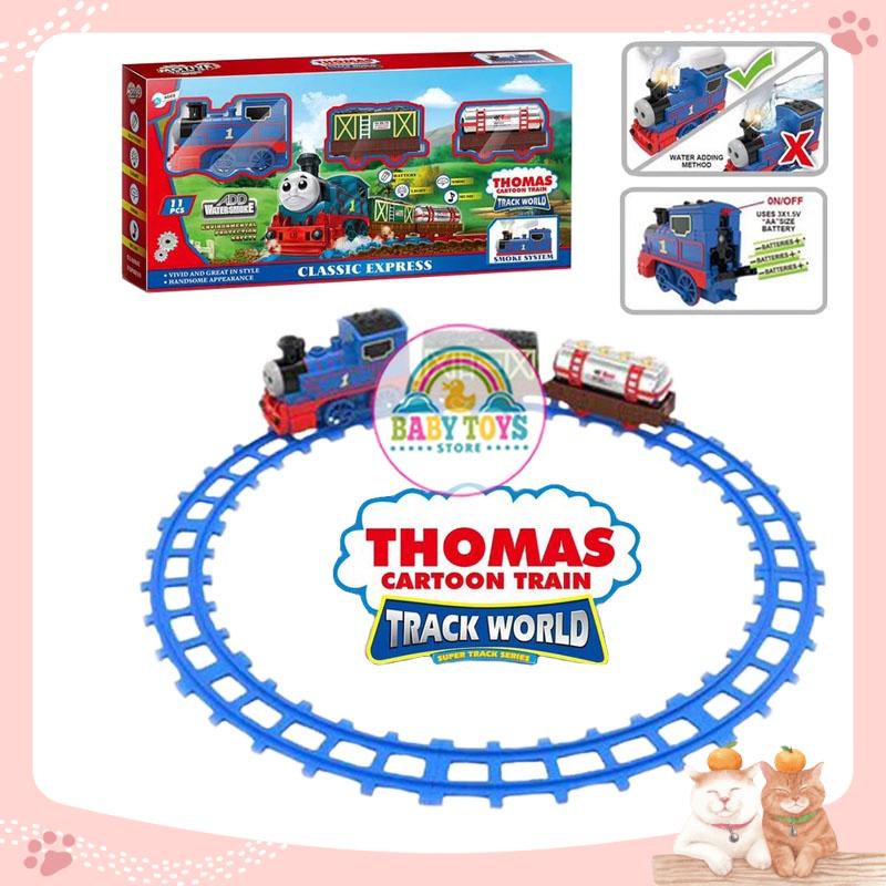 Đồ Chơi Tàu Hỏa Đường Ray Thomas 3 Toa, Đèn Nhạc, Âm Thanh, Khói Mô Phỏng, Đường Ray To Dễ Lắp, Màu Sắc Rất Đẹp