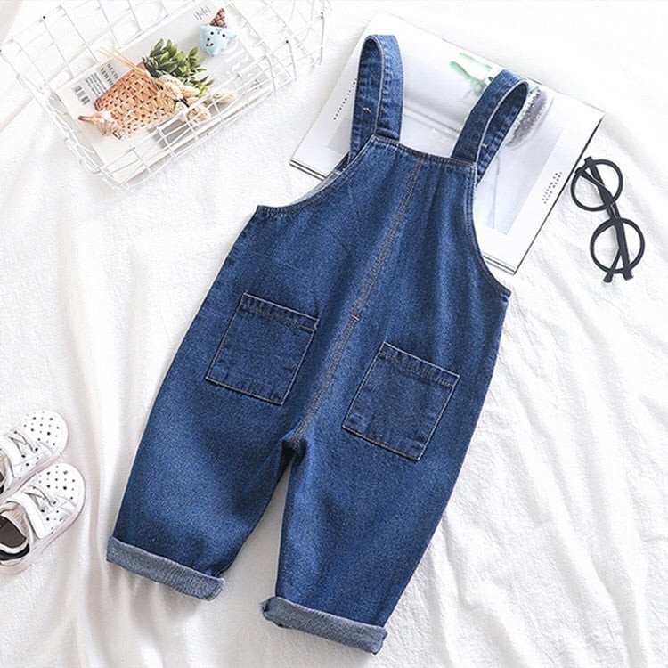 Quần yếm jeans hai dây dáng dài cho bé gái bé trai màu xanh, đen form rộng Hàn Quốc 05
