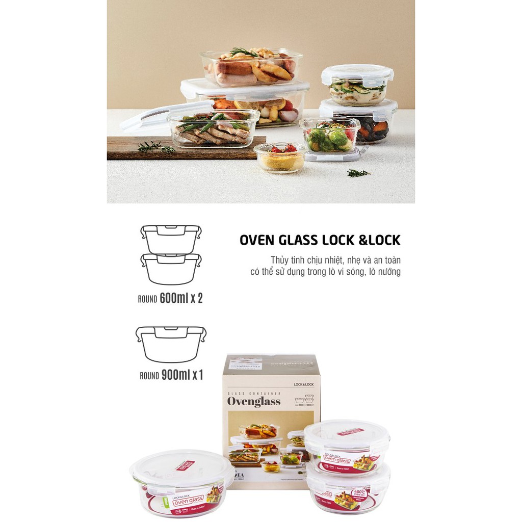 Bộ 3 hộp thủy tinh Lock&amp;Lock Euro LLG827S3