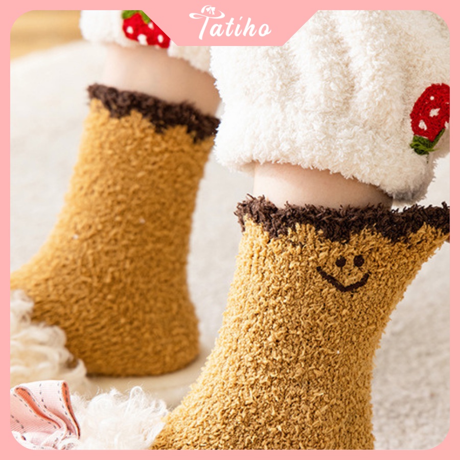 Vớ Tất Len Cổ Cao Họa Tiết Smile Lông Cừu Thời Trang Thu Đông Phong Cách Hàn Quốc - Tatiho - Mã TV020