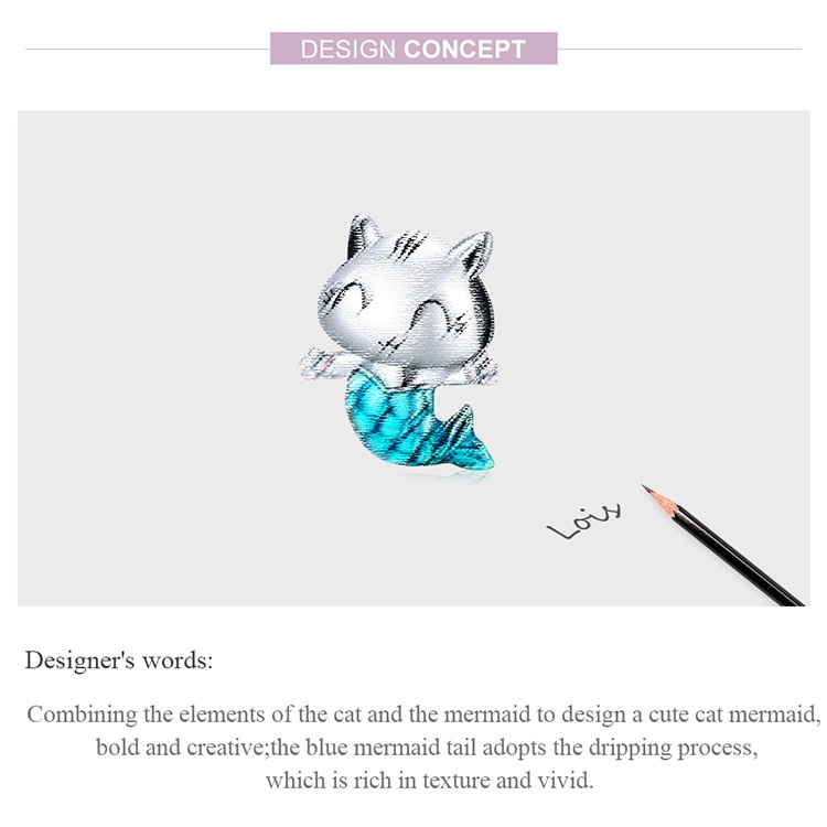 Mặt trang sức BAMOER bằng bạc 925 100% họa tiết tiên cá xinh xắn