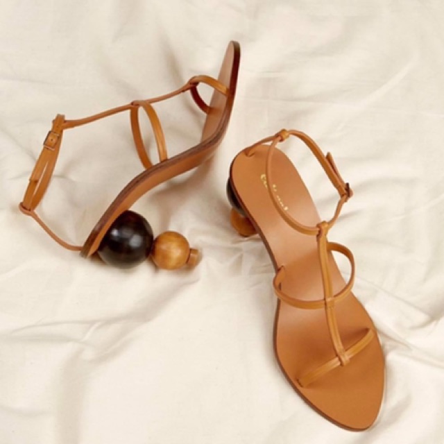 Sandal dây mảnh gót bi tròn