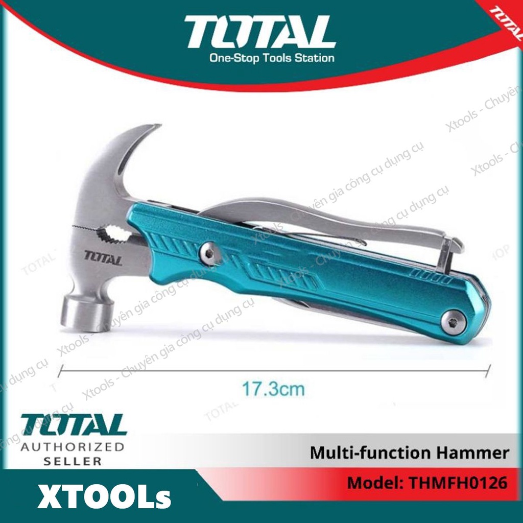 Búa đa năng cầm tay TOTAL THMFH0126 búa đóng nhổ đinh, kẹp, cắt, bấm khóa cứng, thép Cr-V siêu bền cứng, chống rỉ sét