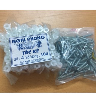 Trọn bộ vít bake (100 con) + Tắc kê nhựa số 4 (100 con)