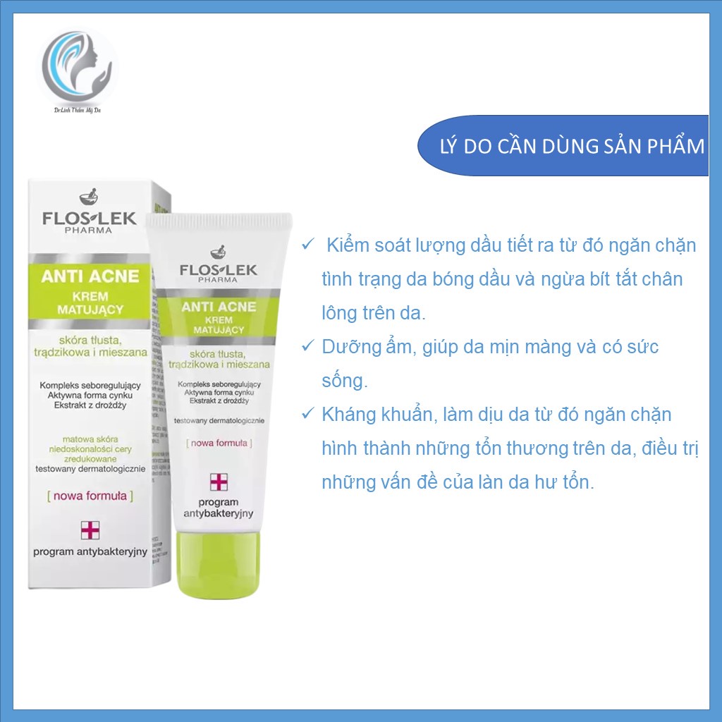 Kem dưỡng ẩm cho da dầu mụn Floslek Anti Acne kiểm soát dầu và điều tiết nhờn DA03