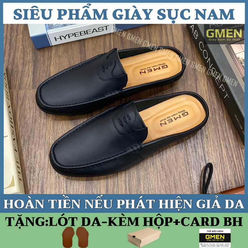 Giày sục nam da thật nguyên tấm cao cấp đế cao su khâu chỉ êm chân TK104