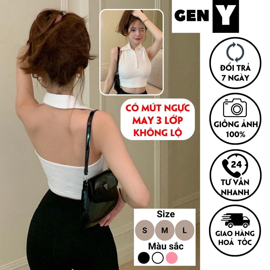 Áo yếm hở lưng có mút ngực GenY - Áo croptop cổ Polo siêu xinh chất vải borip mềm mịn