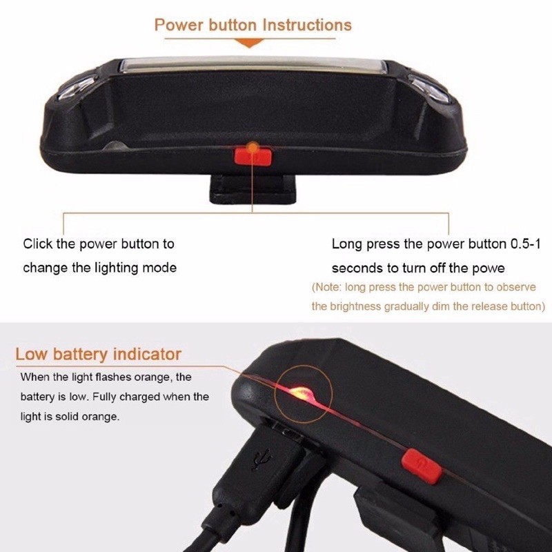 Đèn Cảnh Báo An Toàn Trước / Sau Chống Nước 6 Chế Độ Kèm Sạc USB Cho Xe Đạp