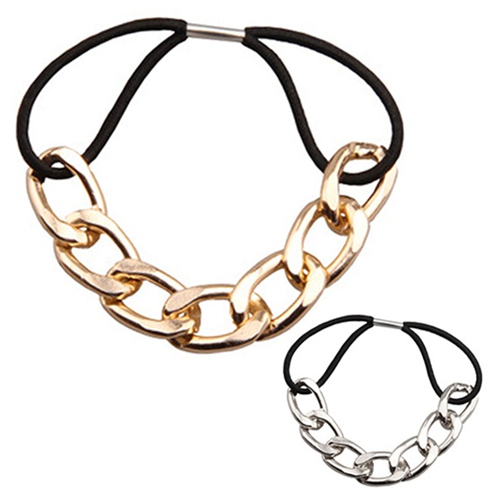Dây Cột Tóc Co Giãn Hình Mắt Xích Kim Loại Phong Cách Hàn Quốc Cho Nữ