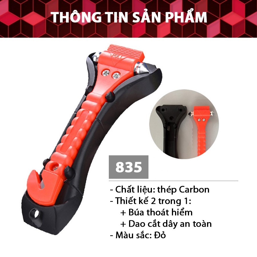 [Mã BMBAU50 giảm 10% đơn 99k] Búa Thoát Hiểm 2 Đầu Kèm Dao Cắt Dây An Toàn CIND 835 Nhập Khẩu Chính Hãng