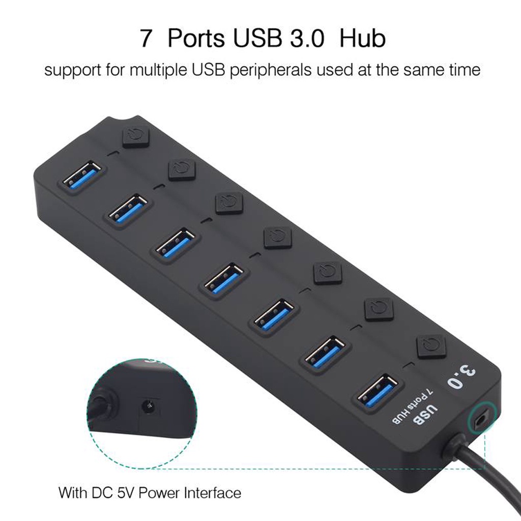 Bộ Chia 7 Cổng USB 3.0 3.0 5Gbps Có Đèn LED Cho Laptop PC