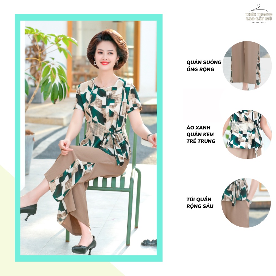 Đồ Bộ Trung Niên Nữ Cho Bà Và Mẹ Thanh Lịch Sang Trọng Áo Chất Lụa Quần Chất Đũi Cao Cấp TN24 - MT.shop