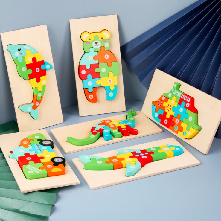 Đồ chơi bộ tranh ghép hình montessori, xếp hình gỗ nổi nối số 3d gồm 10 số tương ứng số 1-10 - Tranh ghép gỗ nổi