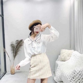 Áo sơ mi cổ buộc nơ_hs84