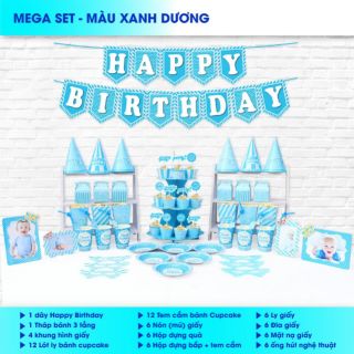 (MEGA) Set sinh nhật xanh dương trơn
