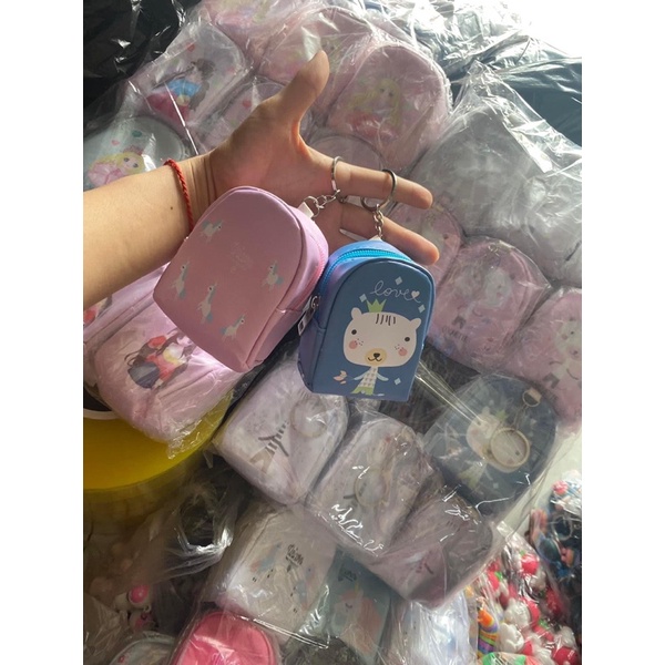 Móc khoá ví tiền hình ba lô in hình thú,búp bê